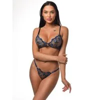 Elegant Love Set: Push-up-BH Sexy Dessous-Set, Bestickter BH und Tanga (Set, 2-tlg., mit String) Stilvolles Unterwäsche-Set, elegante Lingerie Set, Reizwäsche