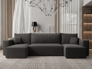 Wohnlandschaft Sofa mit Schlaffunktion ADARA in Stoff Poso Schwarz