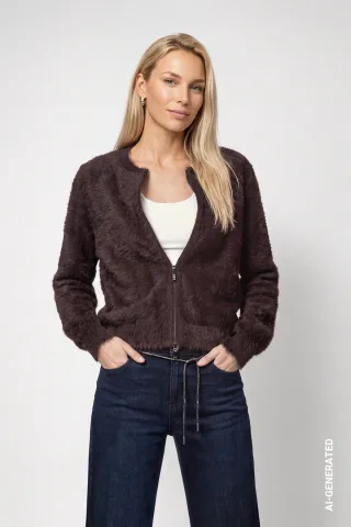 monari - Strickjacke mit flauschiger Haptik black coffee - Gr. - 34