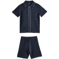 Next Shirt & Shorts Gestricktes Polohemd mit Struktur und Shorts (2-tlg)