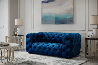 Sofa Designersofa NATALIE 2-Sitzer in Stoff Riviera Blau