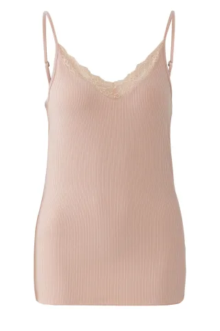 Oui - Spagettitop mit Spitze beige/pink - Gr. - 40