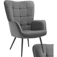 tectake Relaxsessel Polstersessel, bodenschonend, Belastbarkeit 150 kg, 72 x 76 x 100,5 (Fernsehsessel Hygge, in Feincord Anthrazit/Schwarz), gepolstert, Armlehnen und ergonomische Rückenlehne, runde Stahlbeine