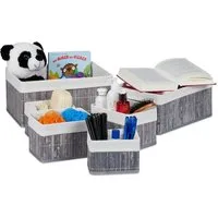 relaxdays Aufbewahrungskorb Bambus 6er Set, grau