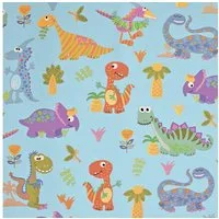 Star Geschenkpapier, Geschenkpapier kleine Dinosaurier 70cm x 2m Rolle hellblau