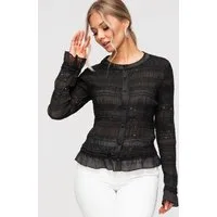 OMBRE Langarmbluse Damen Bluse Langarm Elegant Chiffon Schwarz S/M (kein Set, 1-tlg) Strukturiertes Gewebe, halbdurchsichtig