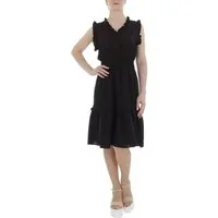 Ital-Design Sommerkleid Damen Freizeit Stufenkleid (85941328) Rüschen Sommerkleid in Schwarz