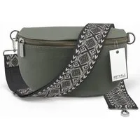 ARTVALL Umhängetasche Echtleder Handtasche Damen Brusttasche Grau Grün (Tasche inkl. Taschenband), Leder Bauchtasche klein breiter Schulterriemen abnehmbarer Taschengurt