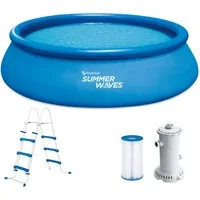 SUMMER WAVES Quick-Up Pool Quick Up Pool (Komplett Set, 5-tlg., Filtersystem, Bodenvlies, Abdeckplane, Einstiegsleiter), Hohe Belastbarkeit, Für ca. 8 Personen, LxHxB 457x457x107cm