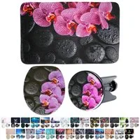 Sanilo Badaccessoire-Set 3-teilig mit Motiv, viele schöne Sets zur Auswahl, WC-Sitz mit Absenkautomatik, Badteppich 70 x 110 cm, Waschbeckenstöpsel, 3 tlg., 3-teilig, hochwertig & modern, universell, leichte Montage
