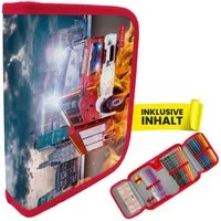 itenga Federmäppchen itenga Schüler-Etui Mäppchen FEUERWEHR 28 teilig (gefüllt) 1-Zipper