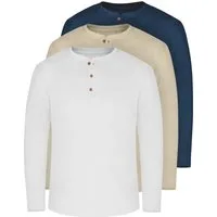 normani Langarmshirt 3er Set Herren Langarm Shirts aus Bio-Baumwolle Basic Henley Shirt für Männer GOTS-zertifiziert