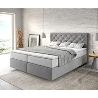 DELIFE Boxspringbett Dream-Great, Mikrofaser Grau 160x200 cm mit TFK Matratze und Visco Topper