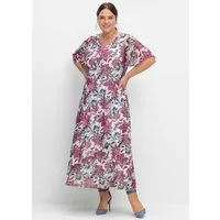 Sheego Etuikleid Abendkleid Kurzarm mit Blumenprint, blickdicht gefüttert