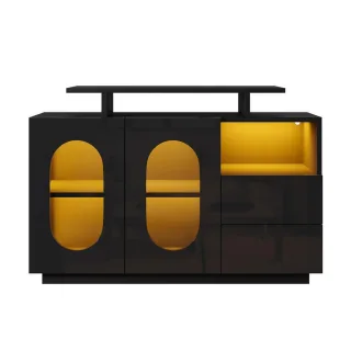 Komhtom Vitrine, Schwarz, Holz, Mode, 40x80x120 cm, Wohnzimmer, Wohnwände, Vitrinenschränke