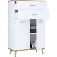 VCM Kommode Sideboard Lindas H. 97 x B. 60 x T. 28 cm, Holz Kommode, Sideboard mit 2 Drehtüren und zwei Schubladen, Anrichte