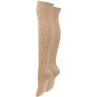 Paolo Renzo Overknees mit Zopfmuster aus hochwertiger Baumwolle (1-Paar, breiter Pique-Komfortbund) Atmungsaktive Damen Overknee Strümpfe - Uni - Einheitsgröße