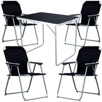 Mojawo Essgruppe 5-tlg. Camping Set Campingtisch 4 x Campingstuhl Klappstuhl schwarz