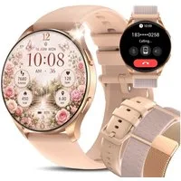 blackview Smartwatch Herren Damen,1,43" AMOLED,380mAh (5 Tage), Bluetooth-Anrufe Smartwatch (1.43 Zoll, IOS/Android), 1-tlg., 3× Armband (Metallarmband+Silikonarmband + Geflochtenes Uhrenarmband), Antwort&Anruf tätigen,KI-Sprachassistent,HR,SpO2,Schl