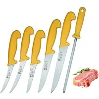 SMI Kochmesser 6-tlg Küchenmesser Set Solingen Metzgermesser Wetzstahl Ausbeinmesser