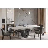 Endo-Moebel Esstisch Lara Esstisch 130–210cm ausziehbar für 8 Personen Tischbeine schwarz, Ausziehbar 130-210 (2x40 intern), 36mm, V-Säule, schwarz matt