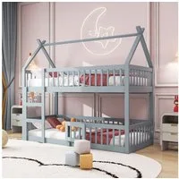 Merax Etagenbett in Loft-Design (1-St., Jugendbett Stockbett Hochbett), Kinderbett 90x200cm mit Treppe Tür Fallschutzgitter Stauraum