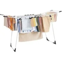 SONGMICS Wäscheständer Standtrockner, mit Sockenhalter, Metall, für Kleidung, Handtücher, 52,5 x 173 x 96,5 cm, Flügelwäschetrockner platzsparend, weiß