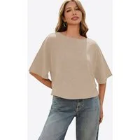 Imily Bela Strickpullover Damen Kurzarm Pullover locker geschnitten (Packung, 1-tlg., 1per-Pack) in Unifarbe