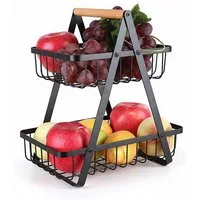 relaxdays Obstschale Obst Etagere 2 Etagen, Eisen, schwarz