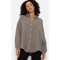SASSYCLASSY Longbluse Oversize Musselin Bluse Damen kurz Langarm Elegant Hemdbluse lang aus Baumwolle mit V-Ausschnitt, One Size (Gr. 36-48)