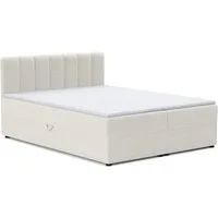Deine Möbel 24 Boxspringbett VANESSA mit Bettkasten & Topper, Bouclé Stoff Quelle (Größe: 140x200 160x200 180x200 200x200, 1-St., Polsterbett in Weiß, Creme, Hellgrau, Grau, Schwarz), Komfortbett mit Matratzen H3/H4, gepolstertes Kopfteil, Boxbett