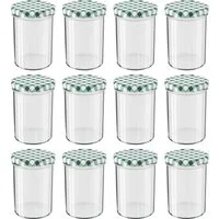 Wellgro Vorratsglas Einmachgläser Schraubdeckel grün kariert - 435 ml, (12-tlg)