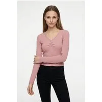 ONLY Langarmshirt ONLBETTY LIFE L/S SCALLOP V-NECK CC JRS mit Raffung am Ausschnitt