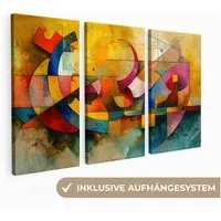 MuchoWow Leinwandbild Bunt - Geometrisch - Abstrakt, Fotodruck (3 St), Wand Bilder 3 Set, Deko Schlafzimmer Wohnzimmer Flur 60x40 cm