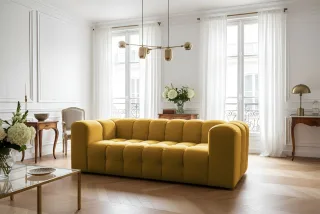 Sofa Designersofa SOLVIE 3-Sitzer in Stoff Tiffani Honiggelb