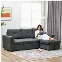 HOMCOM Ecksofa 3 Sitzer Couch mit Stauraum, Chaiselongue, Leinenoptik, Schlafsofa 1 Teile, Polstersofa für Wohnzimmer, Dunkelgrau