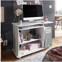FINEBUY Schreibtisch FB34440 Laptoptisch Computertisch Weiß Rollen Tastaturauszug (PC Tisch mit Tastaturauszug & Druckerablage), Computertisch GRASSE rollbar Weiß 90 x 71 x 50 cm