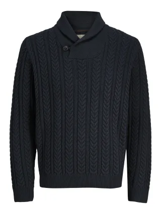 JACK&JONES - JPRBLUSEAN KNIT CABLE SHAWL NECK Blau - Gr. - L