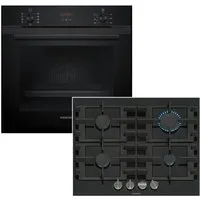 SIEMENS Backofen-Set Gas Kochfeld 71L Eco Clean 3D Heißluft Teleskopauszug 60cm Schwarz, mit 1-fach Teilauszug