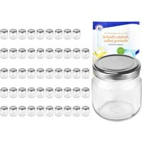 MamboCat Einmachglas 50er Set Rundglas 212 ml nieder To 66 silberner Deckel incl Rezeptheft, Glas