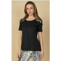 Passioni T-Shirt mit Spitzendetails an den Schultern und Rundhalsausschnitt