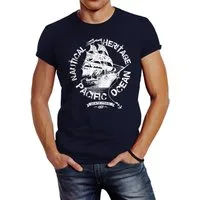 Neverless Print-Shirt Herren T-Shirt Segelschiff Piratenschiff Slim Fit mit Print