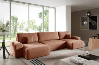Wohnlandschaft mit Schlaffunktion ARONA in Stoff Centaur Rostbraun