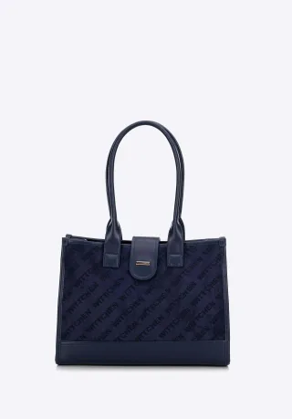 Wittchen Damen-Schultertasche, klassisch, mit Stoffeinsatz, Marineblau