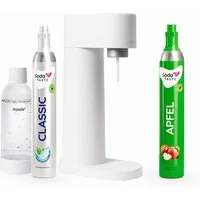 SodaTASTE Wassersprudler SodaTASTE Sparangebot: Woody Wassersprudler Weiß + CO2-Aroma Zylinder, Biokomposit-Sprudler, 2x CO2 (1x Aroma), 1L Flasche, stromlos