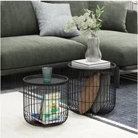 HOMCOM Couchtisch Beistelltisch mit Stauraum im Skandidesign (Sofatisch, 2-St., Kaffeetisch), für Wohnzimmer, Schlafzimmer, Stahl, Schwarz