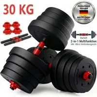 kehot Hantel-Set 30kg Hantelset aus PVC mit Zementfüllung - Kurz- & Langhantel, (2-in-1 Kurzhantel & Langhantel mit Verbindung für Langhantel, Ideal für Intensives Arm-, Brust- & Ganzkörpertraining Daheim), Robustes PVC, Sicherer Halt durch Muttern, 