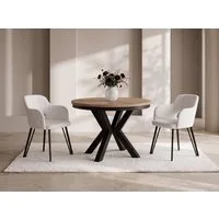 WFL GROUP Esstisch Clara im Loft-Stil rund ausziehbar mit schwarzen Metallbeinen (MADE IN EU, erhältlich in zwei Größen – 100/120 cm, ausziehbar auf 180/200 cm), platzsparender Industrial Tisch in Holzoptik für Wohnzimmer oder Küche