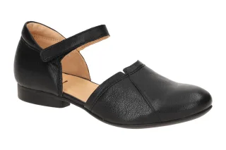 Think 1157 Damen Ballerina Mary Jane Schwarz Echtleder Gummisohle Klettversch...