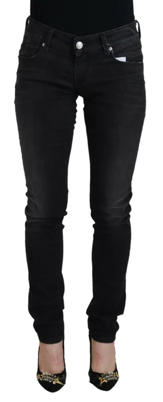 Acht Schwarze Baumwolle Niedrige Taille Slim Fit Damen Freizeit Denim Damenjeans